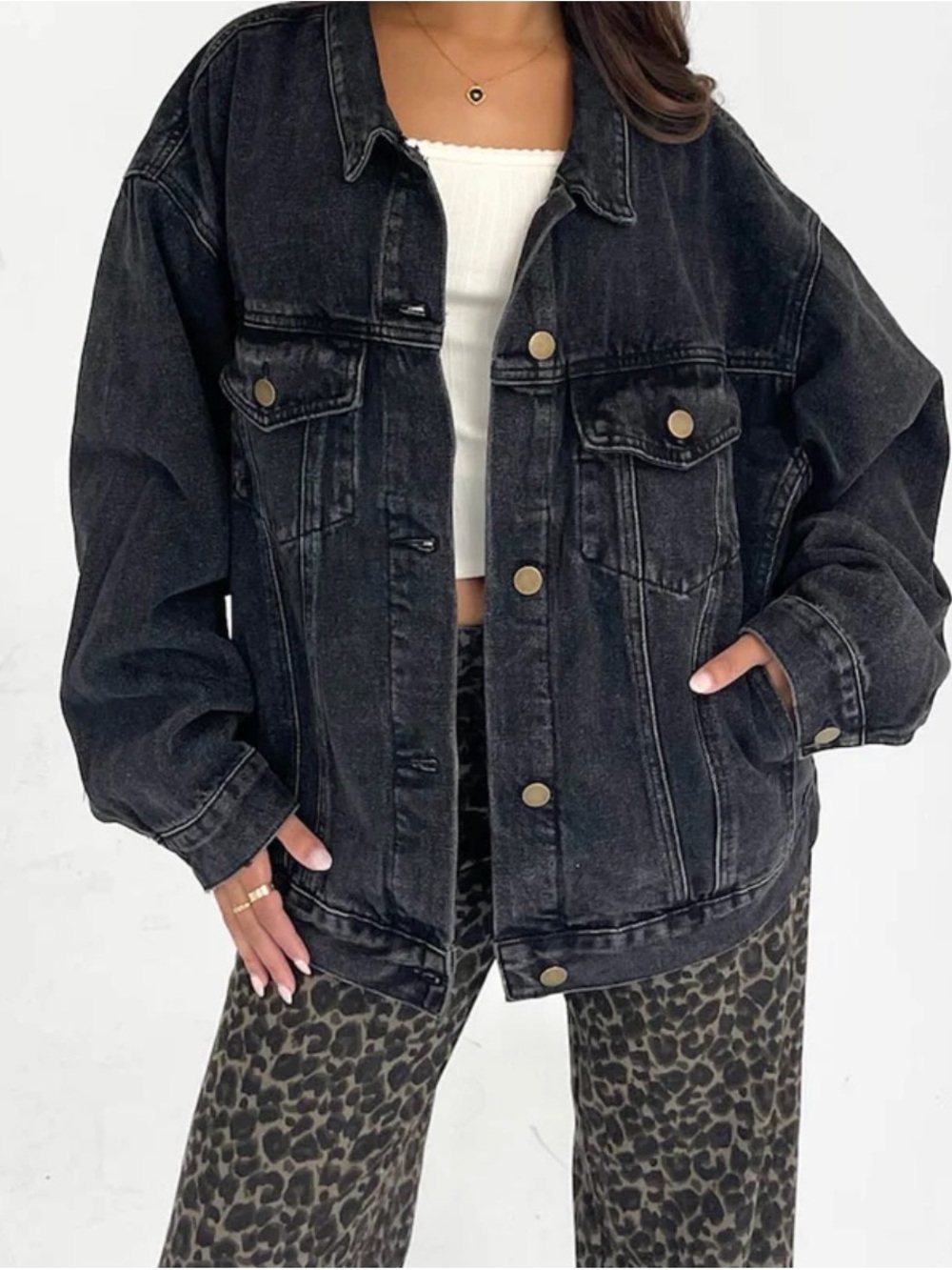 Washed Black Oversized Denim Jacket - Women's Jean Coat